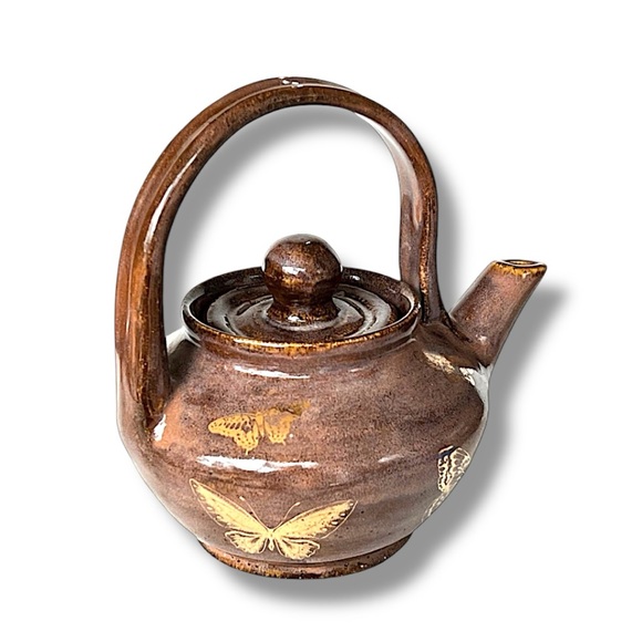 Teapot for One in Taupe with Genuine Gold Butterflies/Tea Lover Gift - Picture 8 of 10